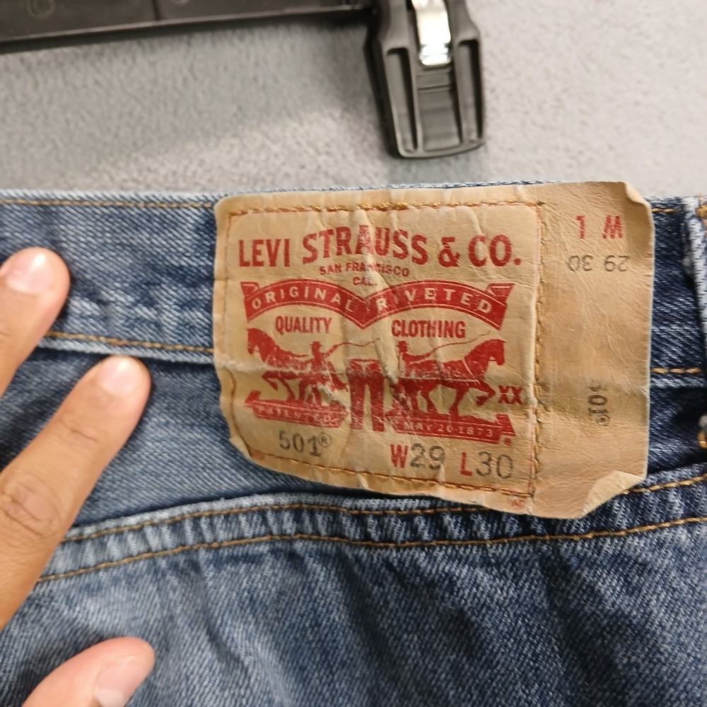 Levi's 501 Original Fit Jeans Womens 29x30 Blue Distressed Mid Rise Straight Leg - Picture 7 of 13